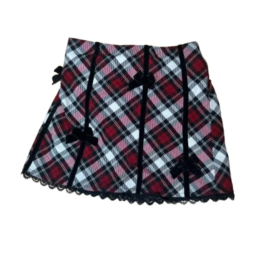 CHILDREN'S PLACE Red Plaid & Velvet Trim Skirt Size 24 Months 2T w diaper cover